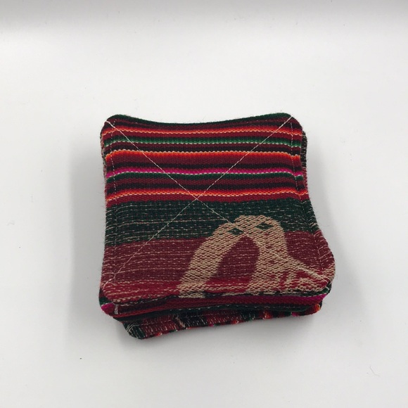Set of Four Peruvian Red Fabric Coasters - Picture 2 of 3